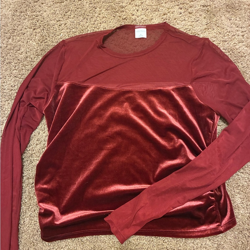 Wild Fable Red Velvet Long Sleeve Top